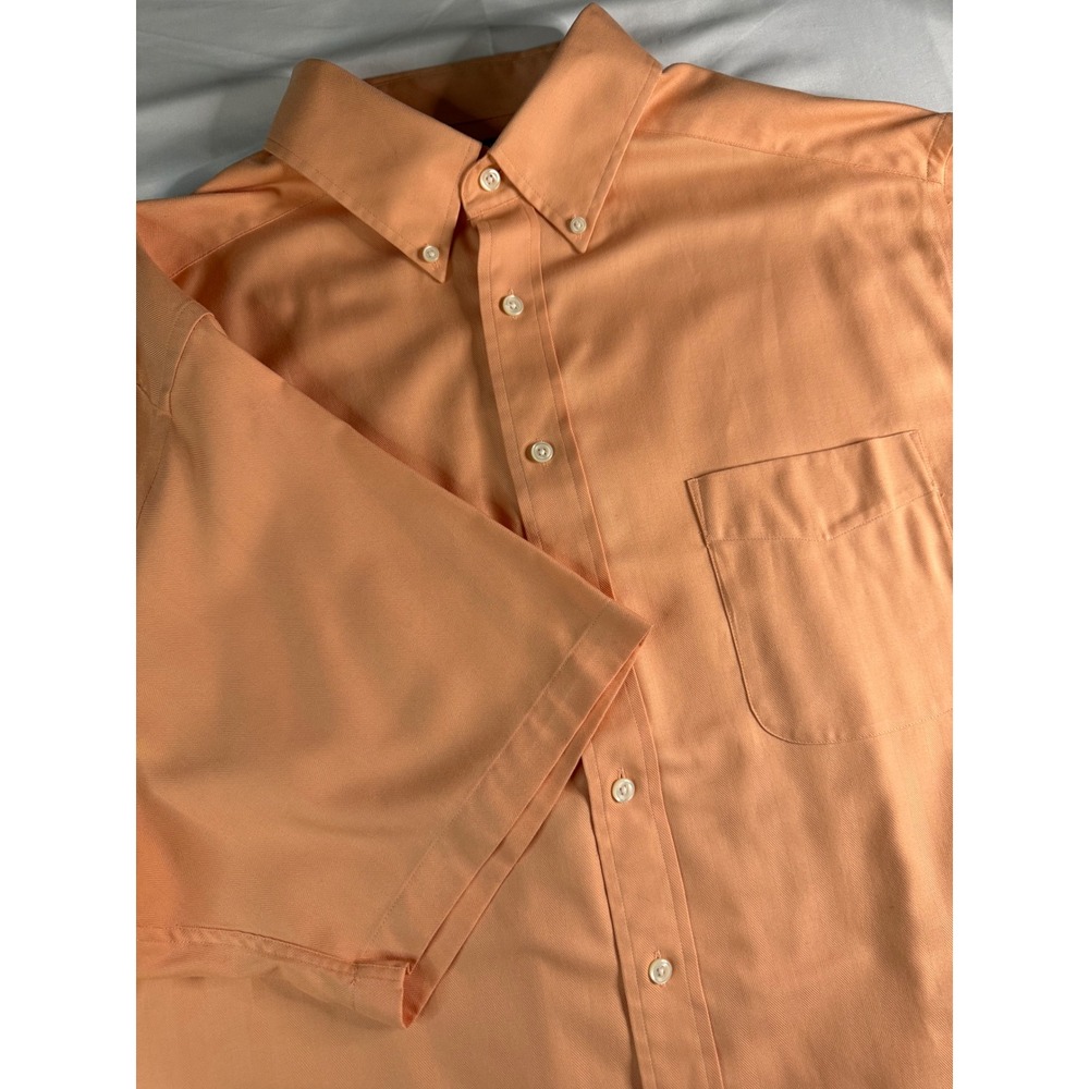 Roundtree & Yorke Mens 2X Orange Herringbone Short Sleeve Button Down Shirt